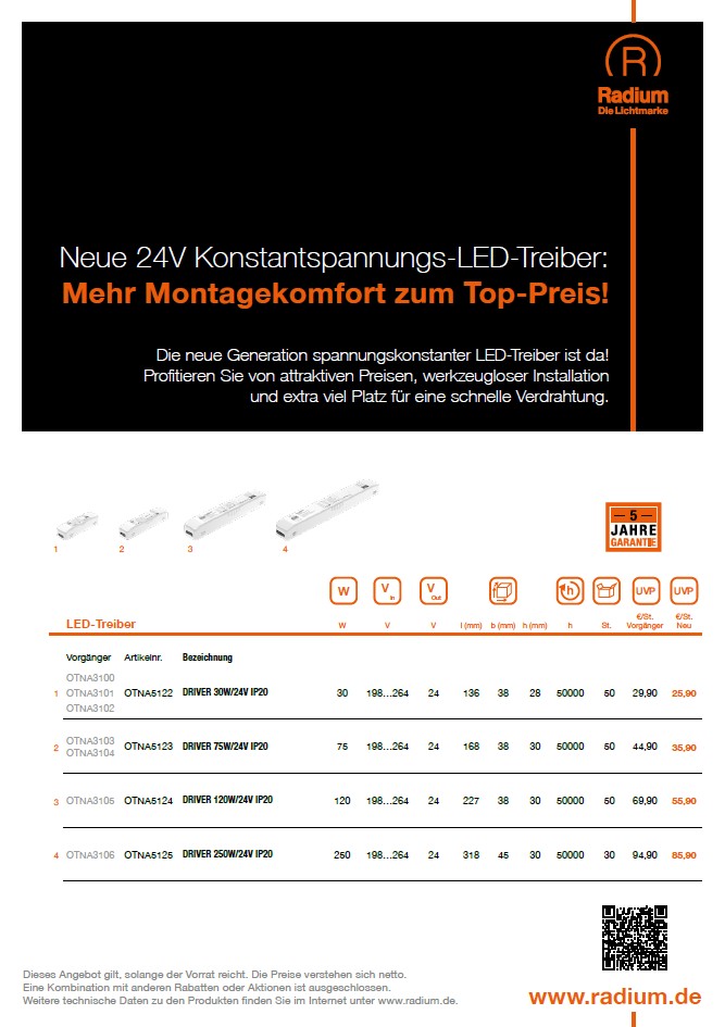 Flyer Spannungskonstante 24V LED Treiber