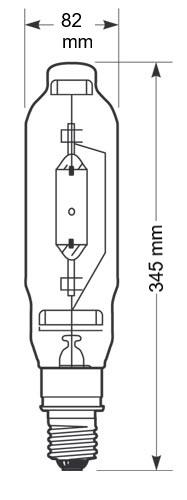 Zeichnung - Halogenmetalldampflampe, Quarzbrenner , HRI-T 1000W/NSC/230/E40