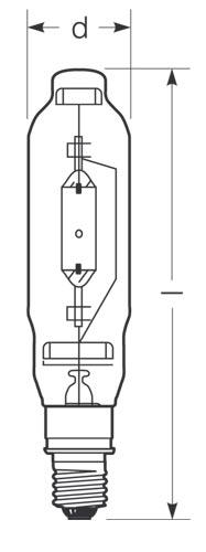 Zeichnung - Halogenmetalldampflampe, Quarzbrenner , HRI-T 2000W/NSC/400/E40