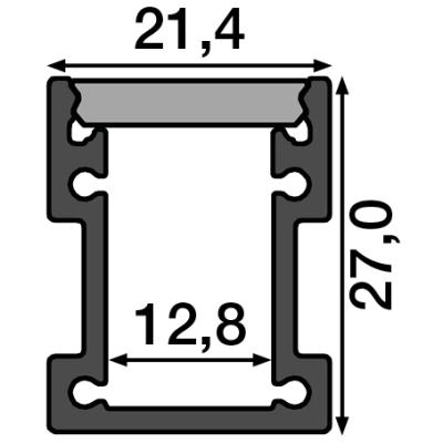 Zeichnung - Aluminiumprofile grey and Cover frosted, SET SMALL U FLOOR F 21/27 GREY 2M