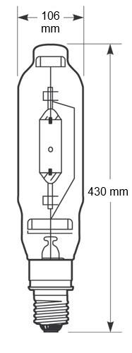 Zeichnung - Halogenmetalldampflampe, Quarzbrenner , HRI-T 2000W/NSC/400/E40