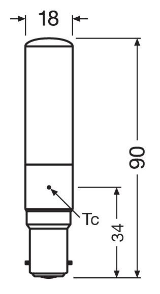Zeichnung - Lampe tubulaire LED, RL-T18 60 6,3W/230/827/C/B15D