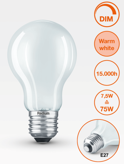 Produktbild - LED Star Classic A, frosted, RL-A75 DIM 827/F/E27