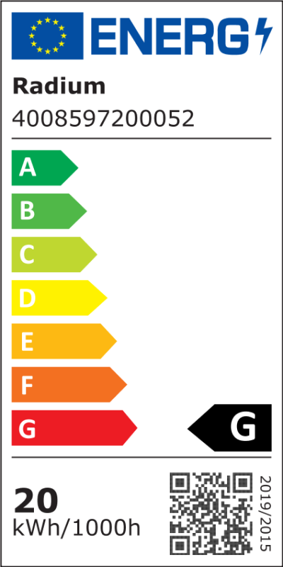 Energielabel - Niedervolt-Halogenlampe , RJL 20W/12/SKY/G4