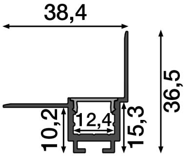 Zeichnung - Profilé aluminium gris et revêtement mat, SET SMALL CORNER DC F 38/36 GREY 2M