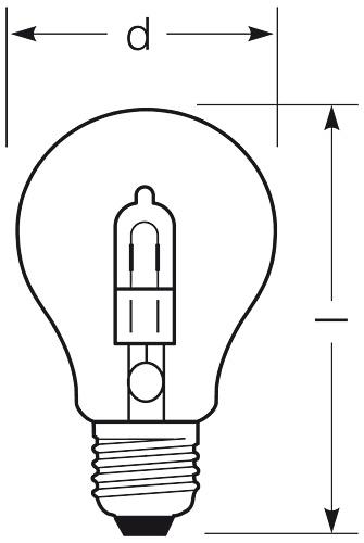 Zeichnung - Halogen-Standardlampe, klar, RJH-A 46W/230/C/XE/E27