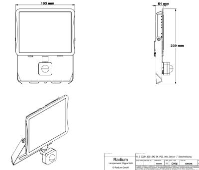 Zeichnung - LED Floodlight Star IP65 SENSOR, 5000/840 black