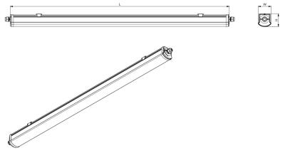 Zeichnung - LED-Feuchtraumleuchte Star IP66, 1200/840 PS SR THRW