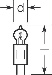 Zeichnung - Low voltage halogen pin base lamp , RJL 50W/12/SKY/IRC/GY6.35