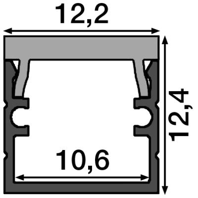 Zeichnung - Profilé en aluminium noir et couvercle foncé, SET XSMALL U BLACK 12/12 BLACK 1M