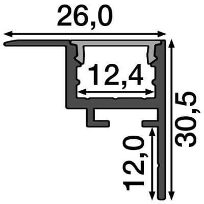Zeichnung - Profilé aluminium gris et revêtement mat, SET SMALL CORNER DC F 26/30 GREY 2M