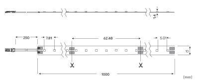 Zeichnung - LED Strip mit Steckverbinder, LED STRIP 1500 EH 940/24V 1M