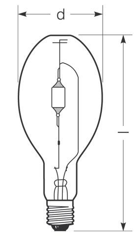 Zeichnung - Lampe aux iodures métalliques, brûleur quartz, HRI-E 400/NSC/S/230/F/E40