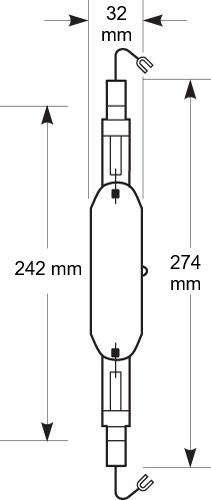 Zeichnung - Halogenmetalldampflampe, Quarzbrenner , HRI-TS 2000W/N/XL/400/K12S