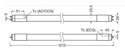 Zeichnung - LED Star T8-RetroFit HighOutput universal, RL-T8 36 HO 865/G13 UN