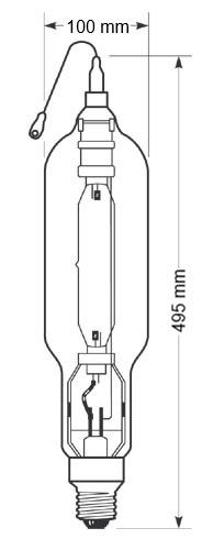 Zeichnung - Halogenmetalldampflampe, Quarzbrenner , HRI-TS 2000W/D/400/E40