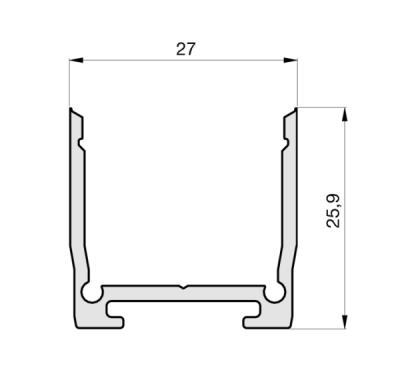 Zeichnung - Profil en aluminium pour 2 bandes LED, Profil en U MEDIUM, Longueur 3m