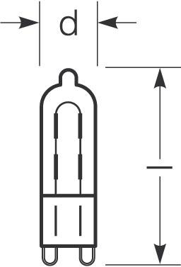 Zeichnung - Halogen-Stecksockellampe, klar , RJH-PIN 60W/230/C/XE/G9