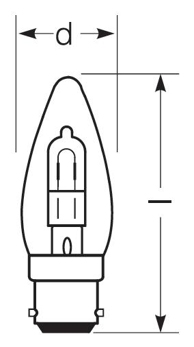 Zeichnung - Halogen-Kerzenlampe, klar , RJH-C 30W/240/C/XE/B22D