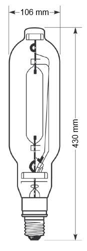 Zeichnung - Metal halide lamp with quartz burner , HRI-T 2000W/N/I/400/E40