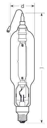 Zeichnung - Halogenmetalldampflampe, Quarzbrenner , HRI-TS 2000W/D/400/E40