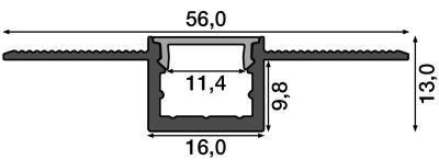 Zeichnung - Profilé aluminium gris et revêtement mat, SET SMALL WING DC F 56/13 GREY 1M