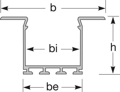 Zeichnung - Aluminium F-profile for 2 LED stripes, Track PRO-F 46/25/T22I