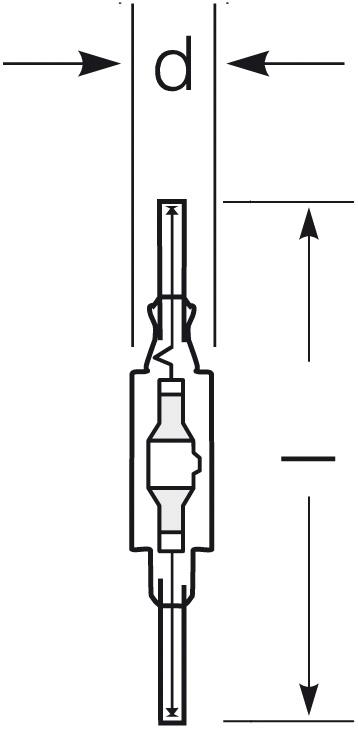 Zeichnung - Metal halide lamp with quartz burner , HRI-TS 150W/D/230/XLN/RX7S