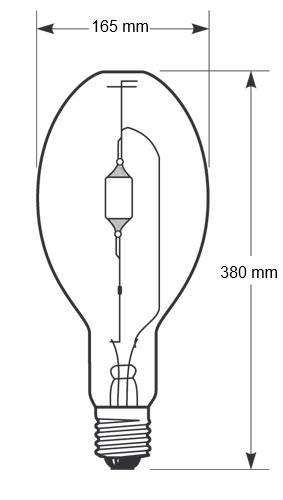 Zeichnung - Halogenmetalldampflampe, Quarzbrenner , HRI-E 1000W/NSC/230/C/E40