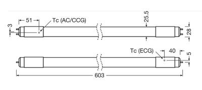 Zeichnung - LED Star T8-RetroFit HighOutput universal, RL-T8 18 HO 865/G13 UN