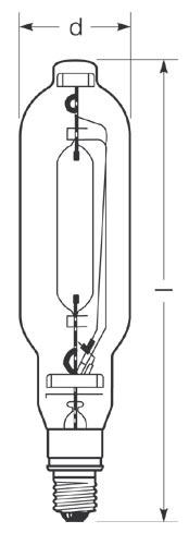 Zeichnung - Halogenmetalldampflampe, Quarzbrenner , HRI-T 2000W/N/I/400/E40
