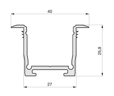 Zeichnung - Profil en aluminium intégré pour 2 bandes LED, Profil d'aile MEDIUM, blanc, longueur 2m