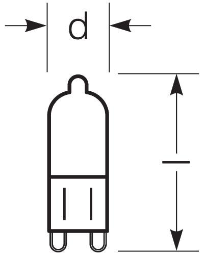 Zeichnung - Halogen-Stecksockellampe, matt, RJH-PIN 25W/230/F/G9