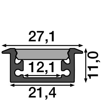Zeichnung - Profilé aluminium gris et revêtement mat, SET SMALL W FLOOR F 27/11 GREY 2M