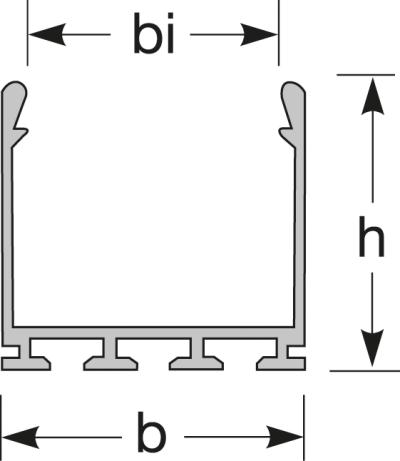 Zeichnung - Aluminium U-profile for 2 LED stripes, Track PRO-U 26,5/25/T22I