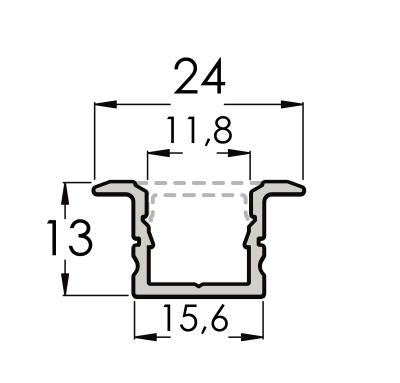 Zeichnung - Aluminium wing profile for LED stripe, Slim Track-F 24/13/T12I