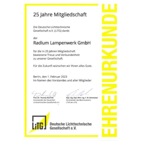 Urkunde 25 Jahre LiTG Mitgliedschaft