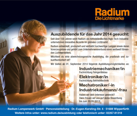 Neuer Ausbildungsberuf bei Radium Neuer Ausbildungsberuf bei Radium